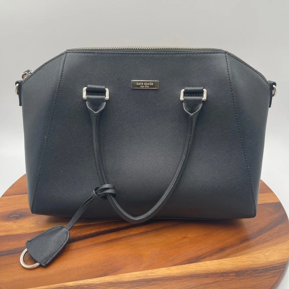 Kate Spade‎ Black Leather Satchel Handbag Purse With Crossbody Strap